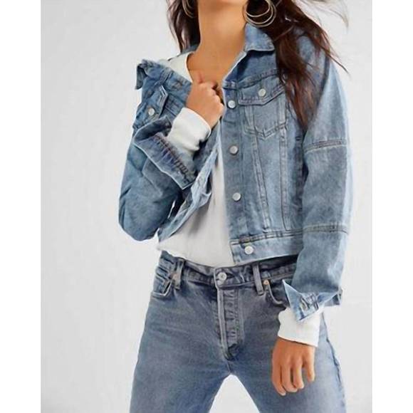 NEW FREE PEOPLE rumors denim jacket in light indigo - Picture 1 of 4